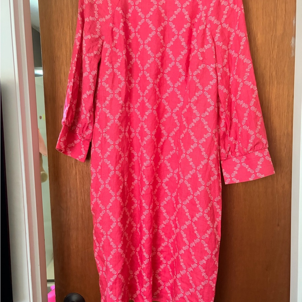 Boden Bright Pink Printed Linen Long-Sleeve Dress size US10R.